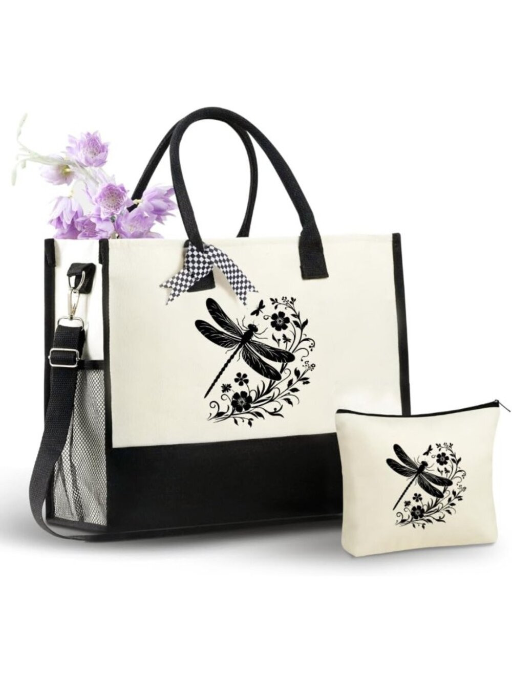 Stylish Canvas Tote Bag for Women - Zipper Closure, Shoulder Strap, Perfect Gift